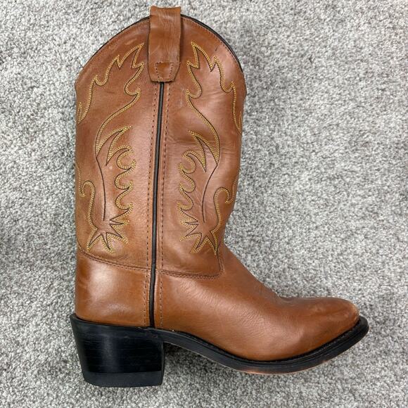 Boys Old West Brown Leather Cowboys Boots size 4.5 - Picture 4 of 11